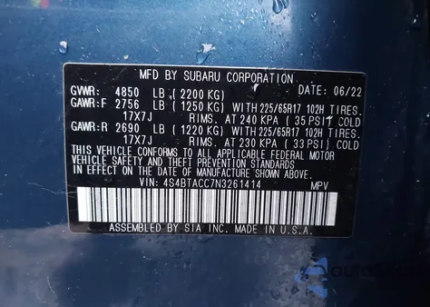 2022 Subaru Outback Premium z USA, uszkodzony, nr VIN 4S4BTACC7N3261414